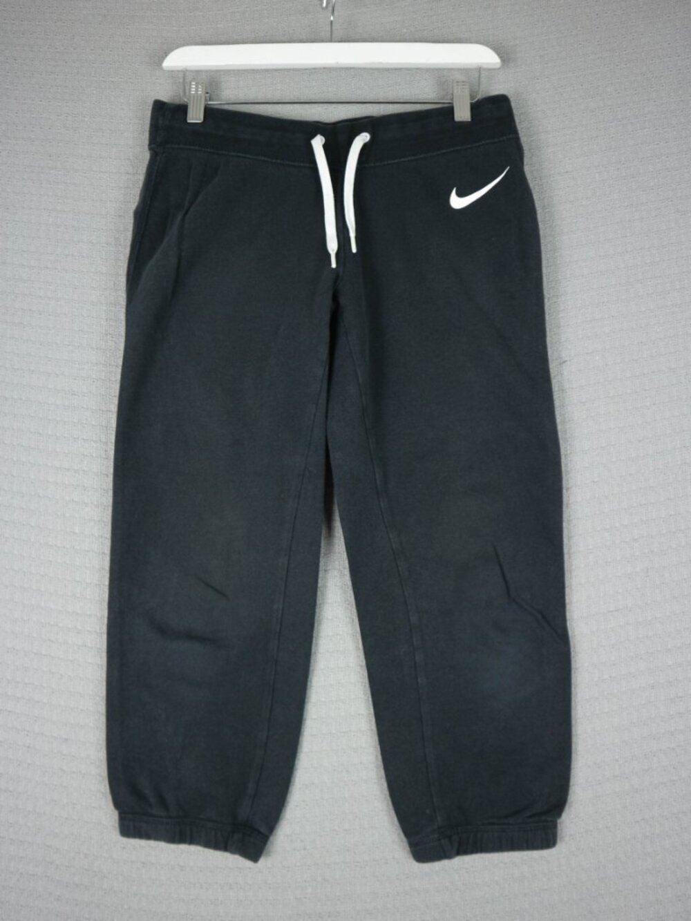 Nike Womens Black Cotton Big Swoosh Capris Y2K Vintage Size Small